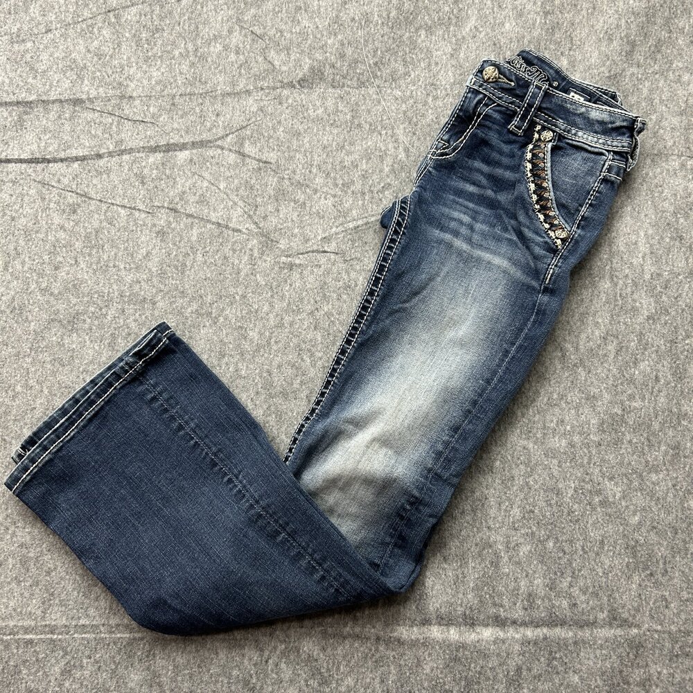 Miss Me Girls Boot Cut Jeans Size 12 Blue Medium Wash Embellished Pockets